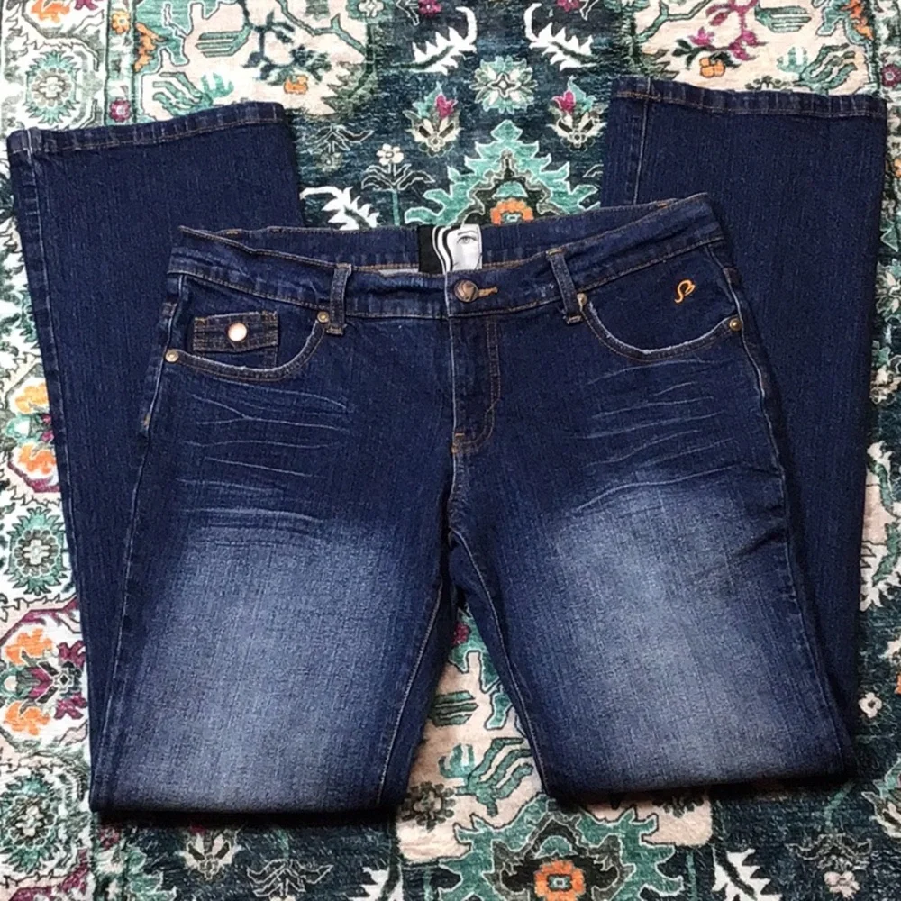 Bebina Jeans Indigo Low Rise Flair Rhinestone Embellished Denim Sz.10 - Picture 12 of 13